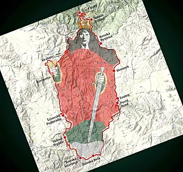 Silueta svätej Barbory na turistickej mape