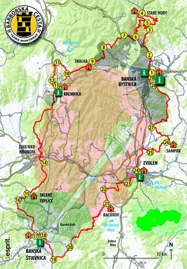 Mapa jednotlivých zastavení na Barborskej ceste
