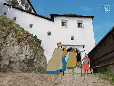 Pohľad na hrad cez mobil s appkou Revište 3D.