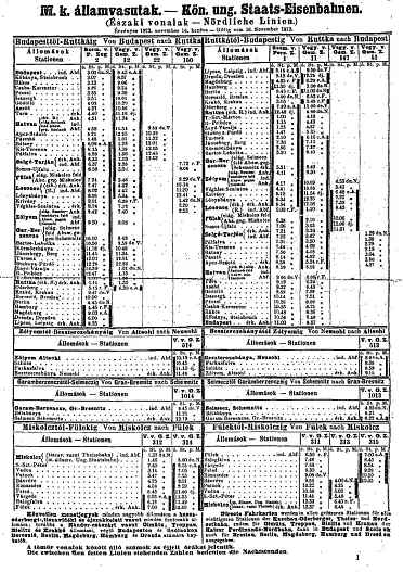 Cestovný poriadok z roku 1873.