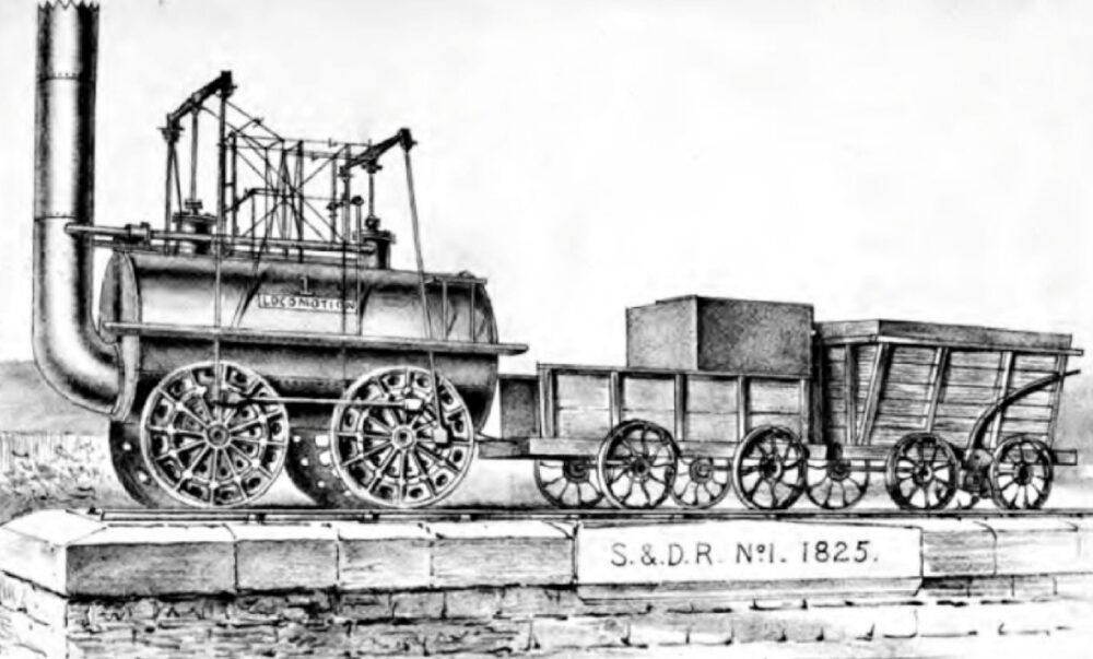 Stephensonova parná lokomotíva.