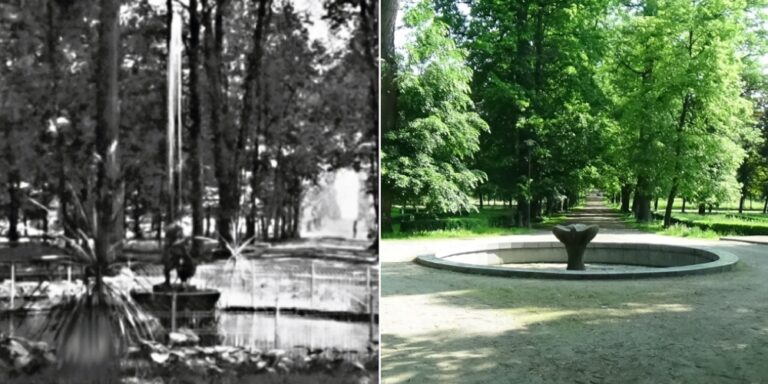 Cesty v parku majú pôdorys kríža, v mieste ich pretínania je fontána.