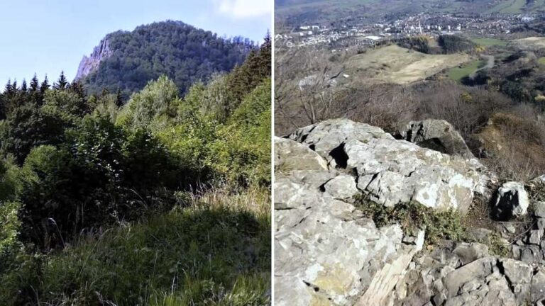 Výrazný výhľadový skalný vrch v pohorí Vtáčnik sa týči nad banským mestom.