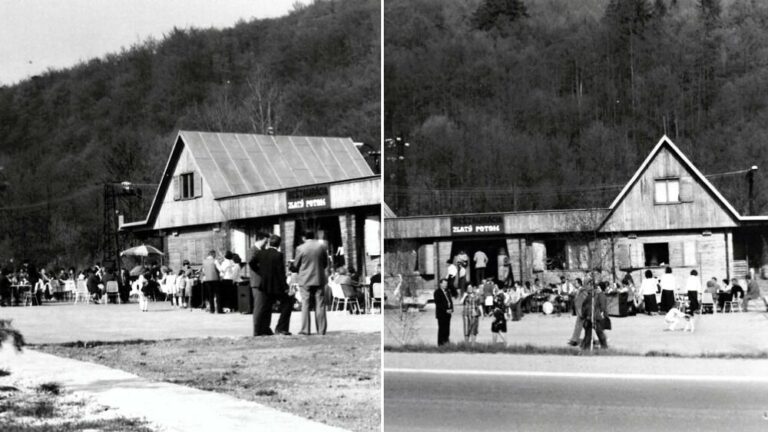 Vychýrený motorest Zlatý potok v Kremnických vrchoch v roku 2002 vyhorel.